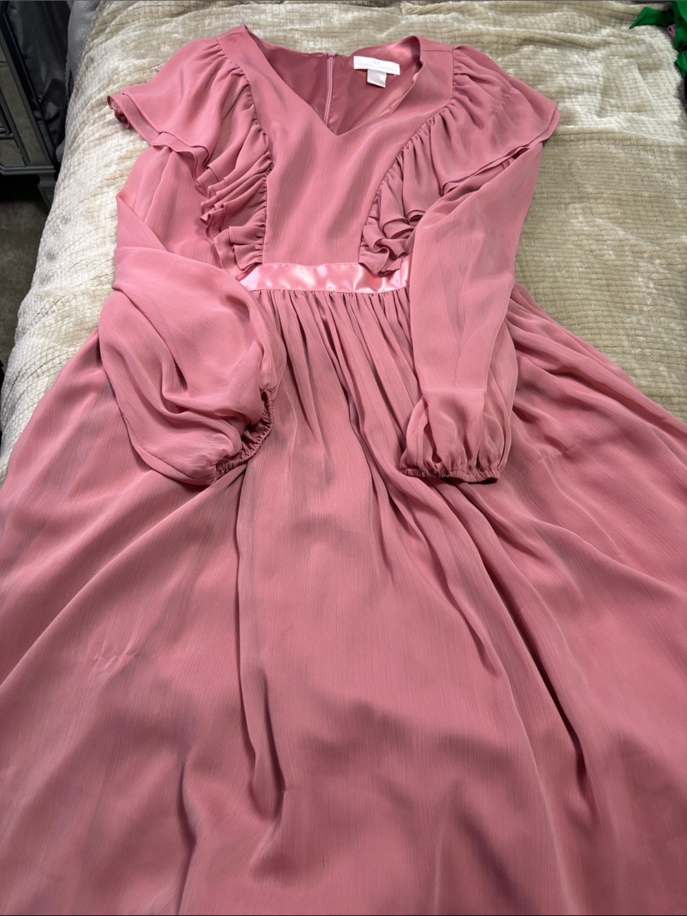 Rachel Parcell Dusty Rose Long Sleeve Ruffle Midi Dress